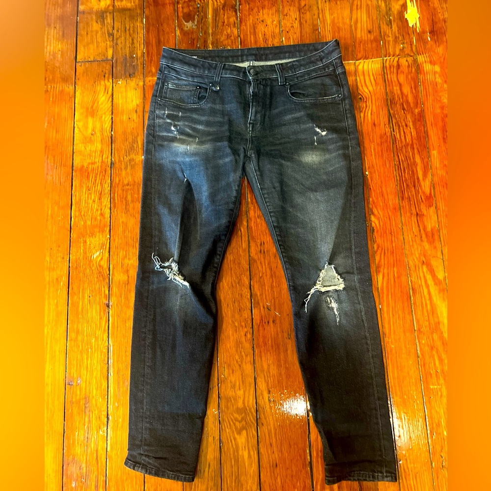 R13 taper leg black jeans